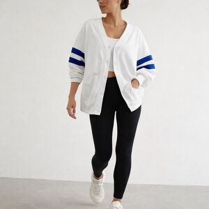 Offline by Aerie White Snap Cardigan S Varsity Oversized Cozy
